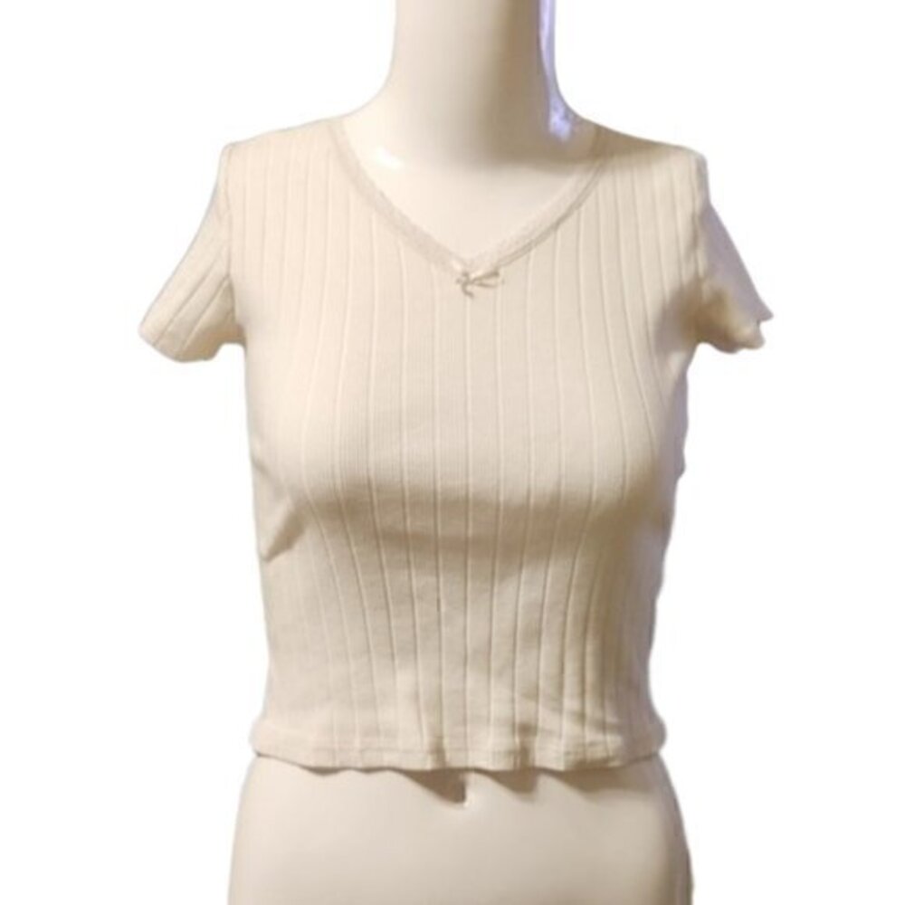 [White Fawn] White Crop Top - Size L